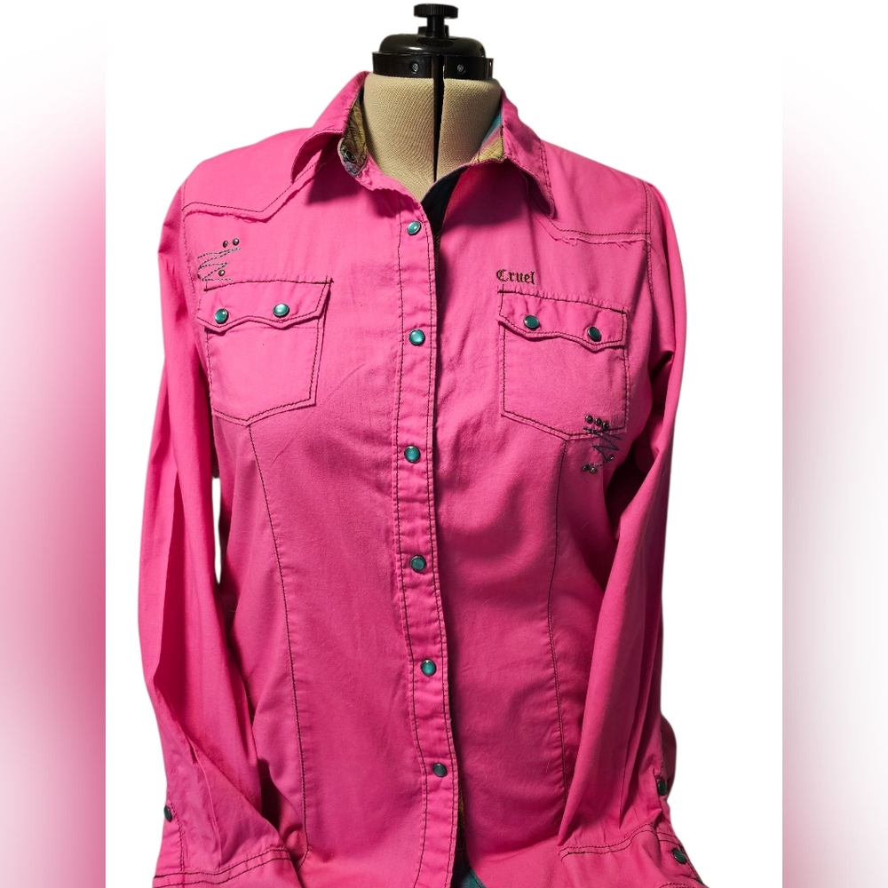 Cruel Girl Hot Pink Western Button Down Shirt Size XXL